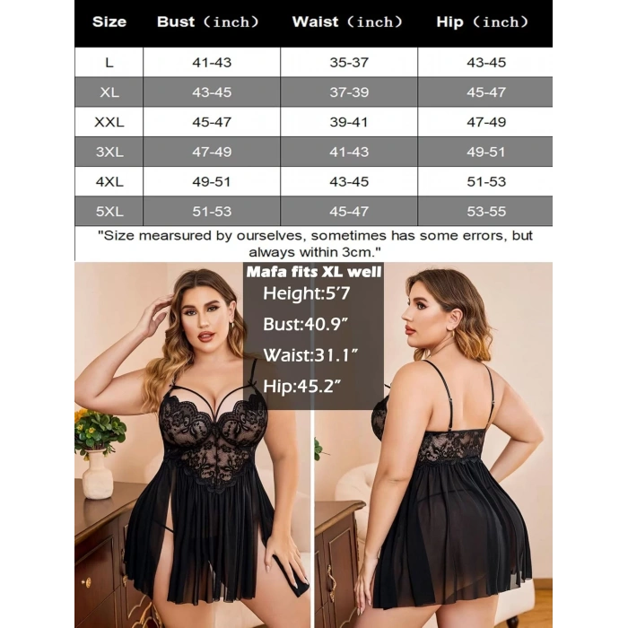 Fantezi Büyük Beden Gecelik Set Özel Gece Siyah