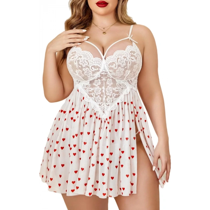 Fantezi Gecelik Babydoll Büyük Beden String Hediyeli Beyaz