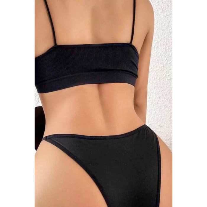 Fantezi İç Çamaşırı Külot Taş Fiyonk Serisi Siyah