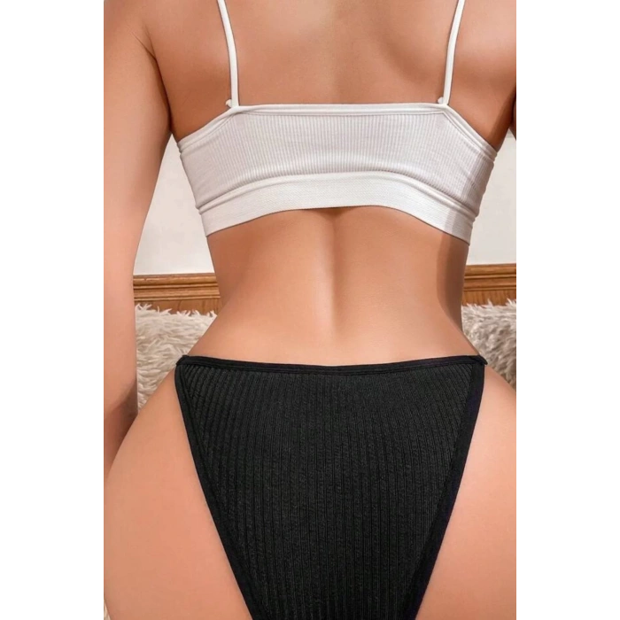 Fantezi İç Çamaşırı Külot Taş Fiyonk Serisi Siyah