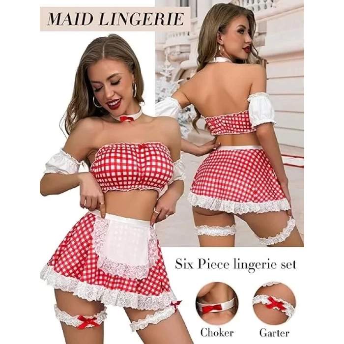 Fantezi Kostüm Kareli Kırmızı Beyaz