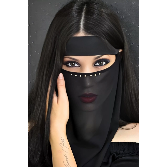 Fantezi Peçe Siyah Zerafet Taş Serisi