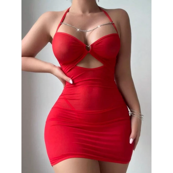 Fantezi Transparan Gecelik Kırmızı