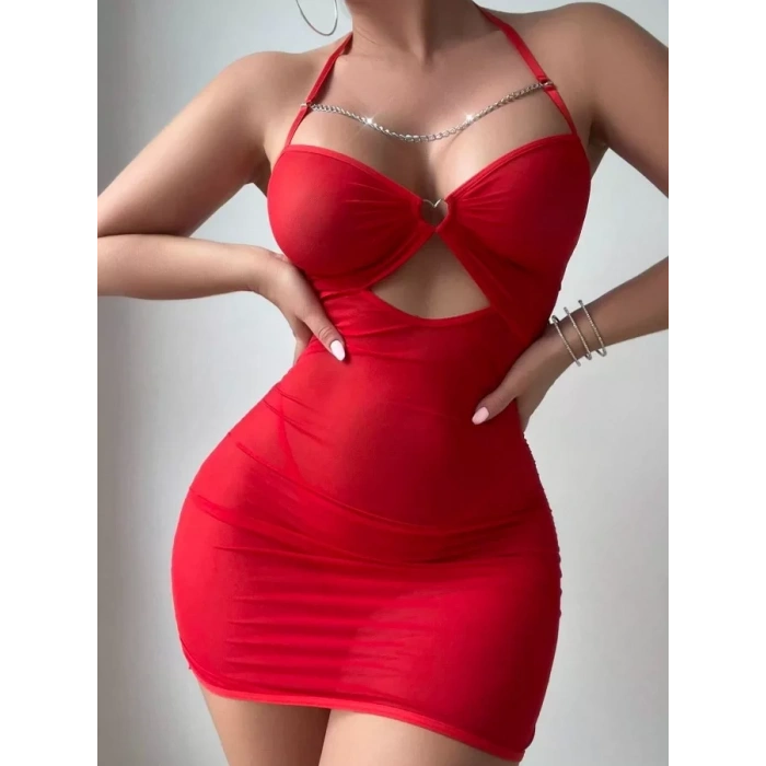 Fantezi Transparan Gecelik Kırmızı