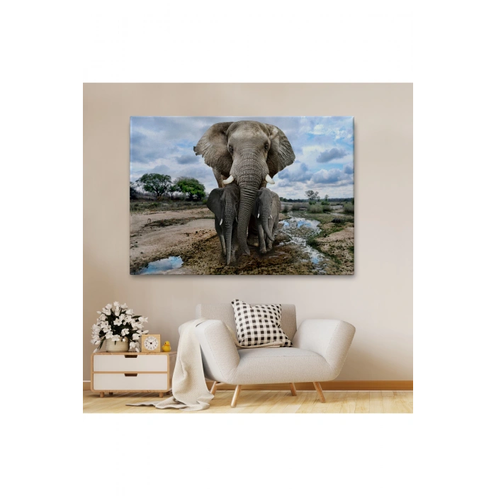 Fil ve Yavruları Dekoratif Kanvas Tablo 1134