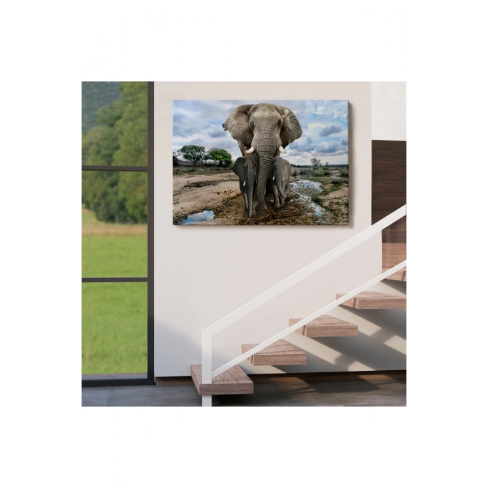 Fil ve Yavruları Dekoratif Kanvas Tablo 1134