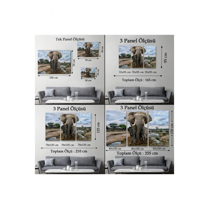 Fil ve Yavruları Dekoratif Kanvas Tablo 1134