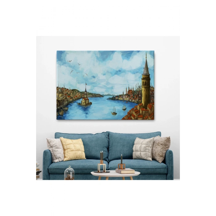 Galata Kulesi Kız Kulesi ve Boğaz Manzara Tablosu-6506
