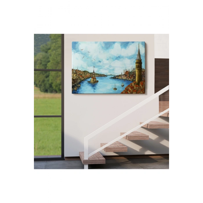 Galata Kulesi Kız Kulesi ve Boğaz Manzara Tablosu-6506