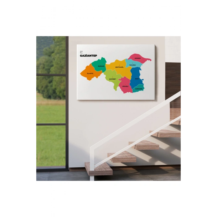 Gaziantep  İli ve İlçeler Haritası  Dekoratif Kanvas Tablo 1342