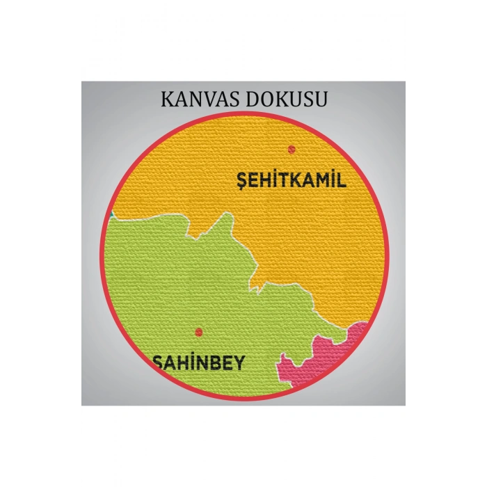 Gaziantep  İli ve İlçeler Haritası  Dekoratif Kanvas Tablo 1342