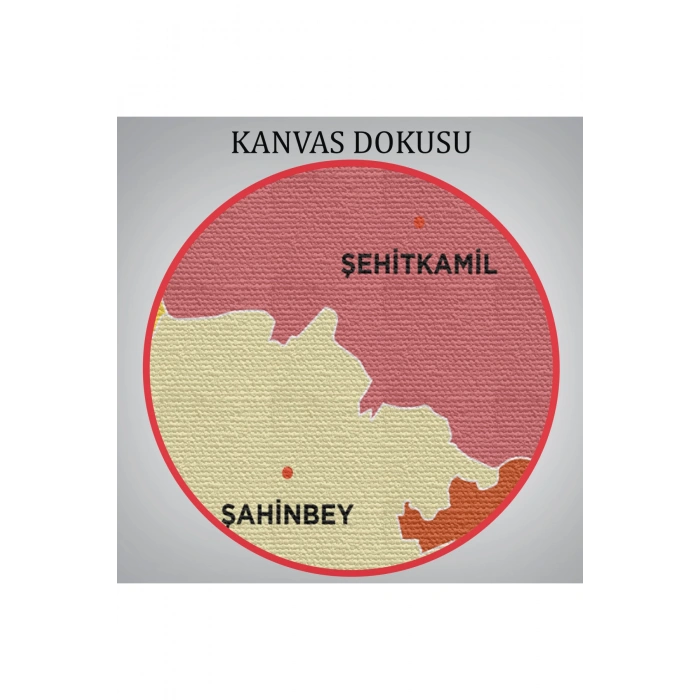 Gaziantep  İli ve İlçeler Haritası  Dekoratif Kanvas Tablo 1343