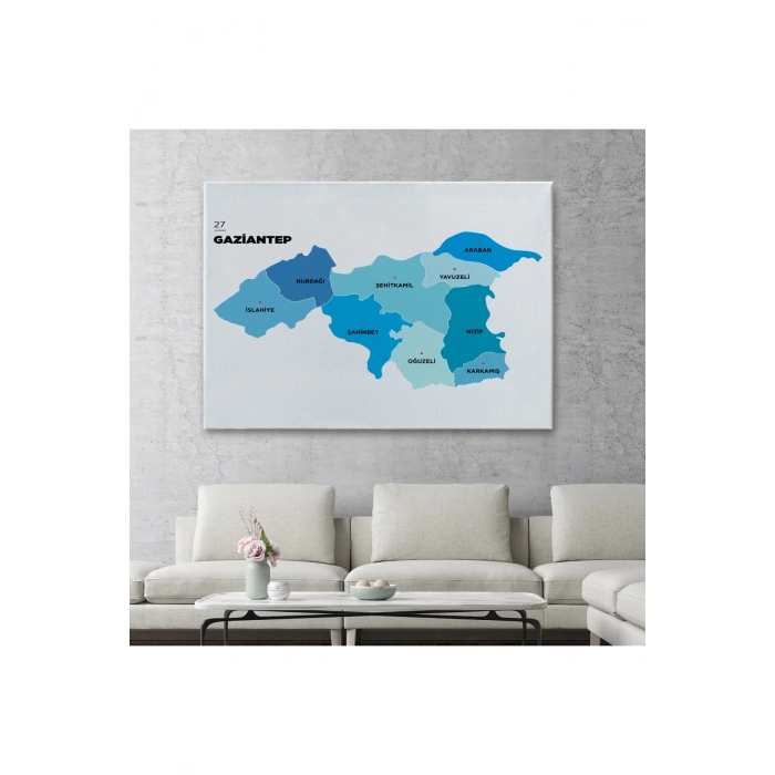 Gaziantep  İli ve İlçeler Haritası  Dekoratif Kanvas Tablo 1344
