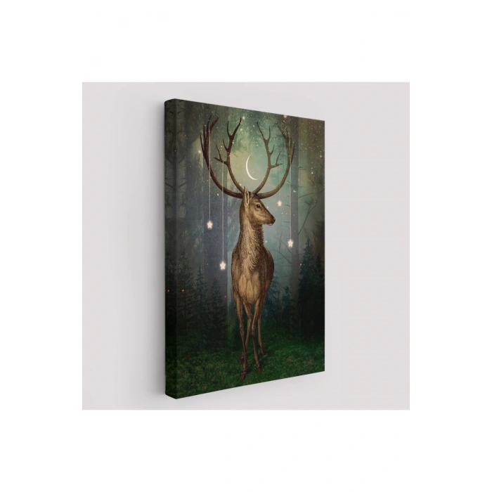 Gece Ormandaki Geyik Tablosu-6309