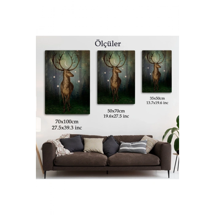 Gece Ormandaki Geyik Tablosu-6309