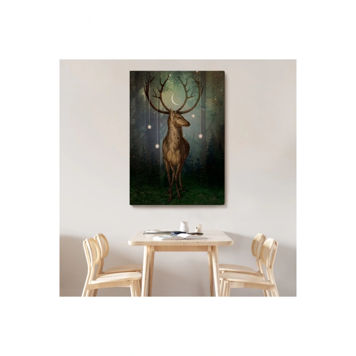 Gece Ormandaki Geyik Tablosu-6309