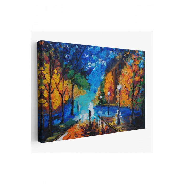 Gece Sokakta Yürüyen Sevgililer, Kanvas Duvar Tablosu-1184