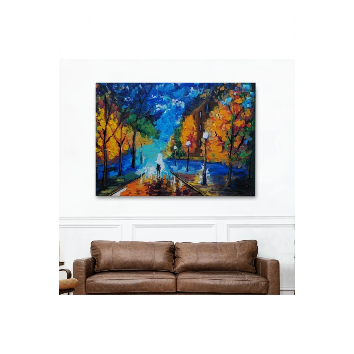 Gece Sokakta Yürüyen Sevgililer, Kanvas Duvar Tablosu-1184