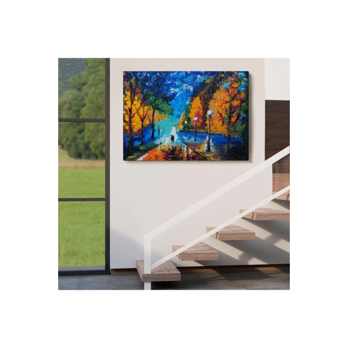 Gece Sokakta Yürüyen Sevgililer, Kanvas Duvar Tablosu-1184