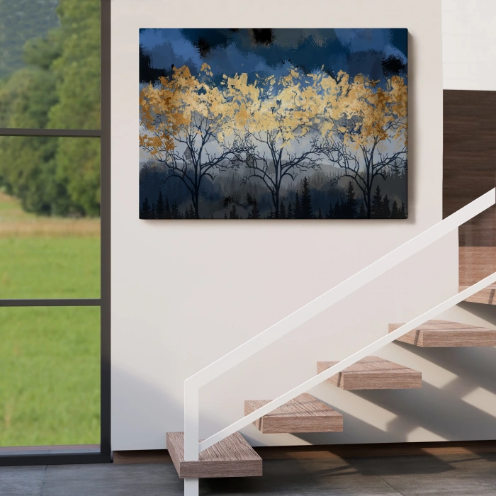 Geceyarısı Orman Manzarazı Yağlıboya Görünüm Dekoratif Tablo-3722