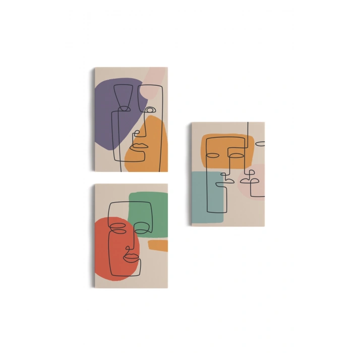 Gerçeküstü Soyut Yüzler Dekoratif Duvar Tablosu Üçlü Set-EA-100