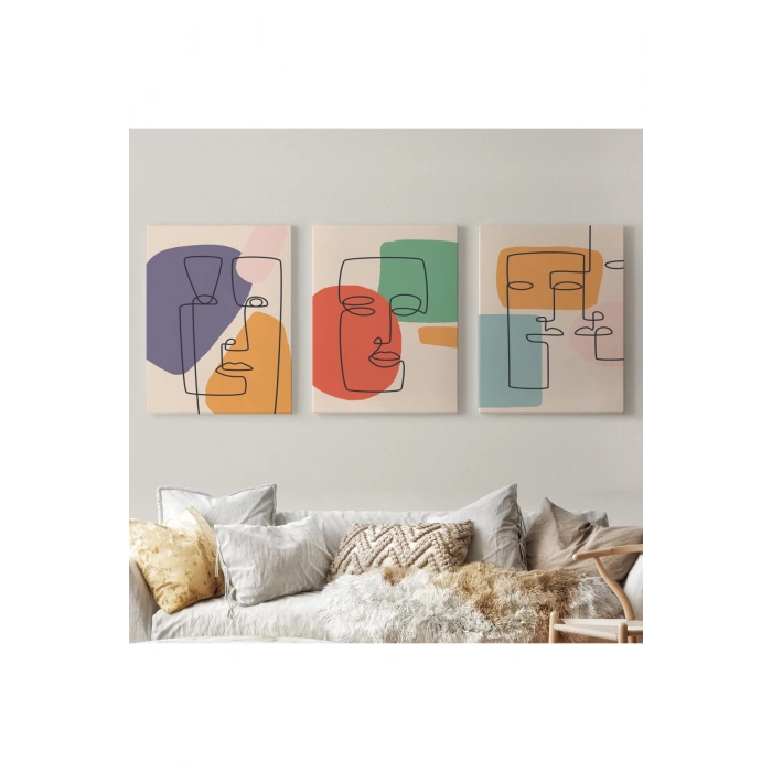 Gerçeküstü Soyut Yüzler Dekoratif Duvar Tablosu Üçlü Set-EA-100