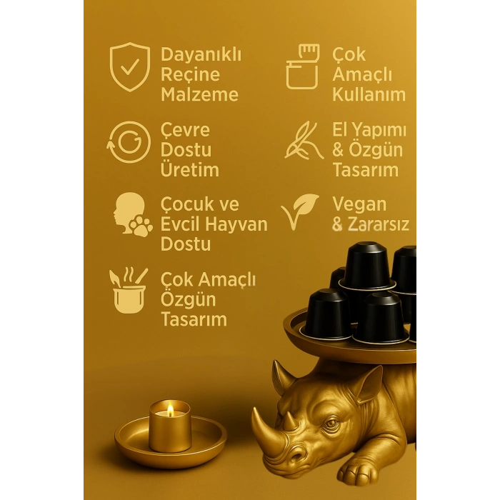 Gergedan Gold Dekor Sunumluk 14 x 14 cm