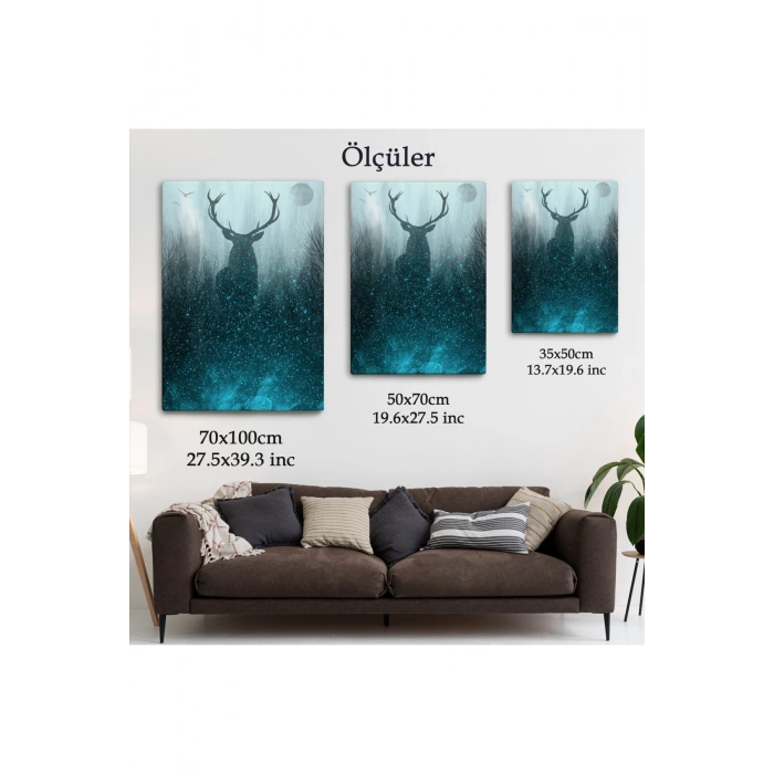 Geyiğin Gece Ormandaki Silüeti Duvar Tablosu-6369