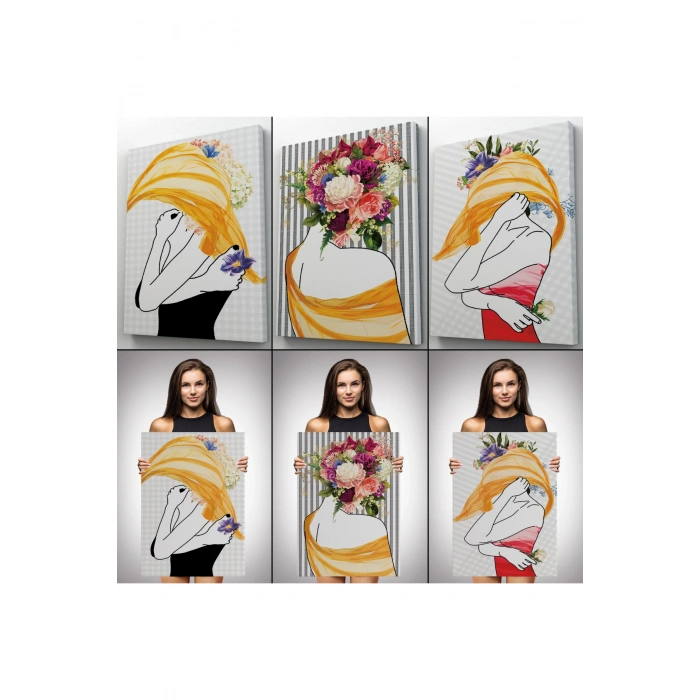 Gizemli Kadınlar Dekoratif Duvar Tablosu Üçlü Set-DÖ-92