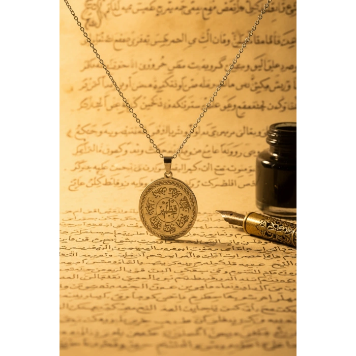 Gümüş Renk Ashab-ı Kehf Kıtmır Çelik Kolye Paslanmaz Zincir Kararmaz