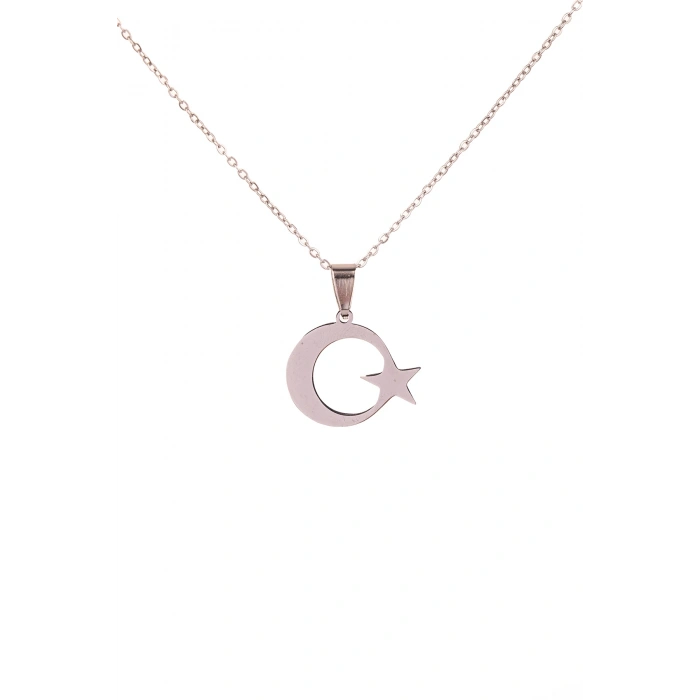 Gümüş Renk Ay Yıldız Çelik Kolye Kararmaz Paslanmaz Çelik Anlamlı ve Şık (Unisex)