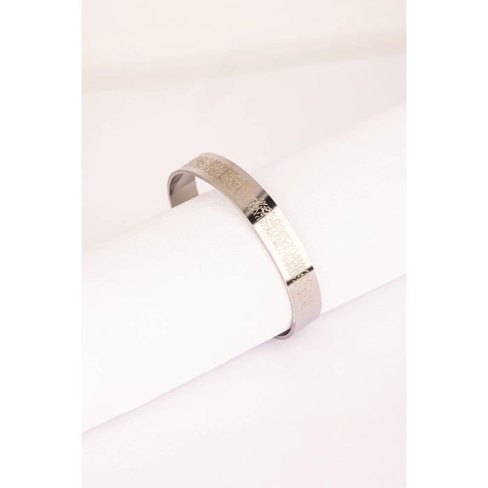 Gümüş Renk Ayetel Kürsi Nalı Şerif Yazılı Çelik Bileklik Ayarlanabilir Paslanmaz Kararmaz Unisex