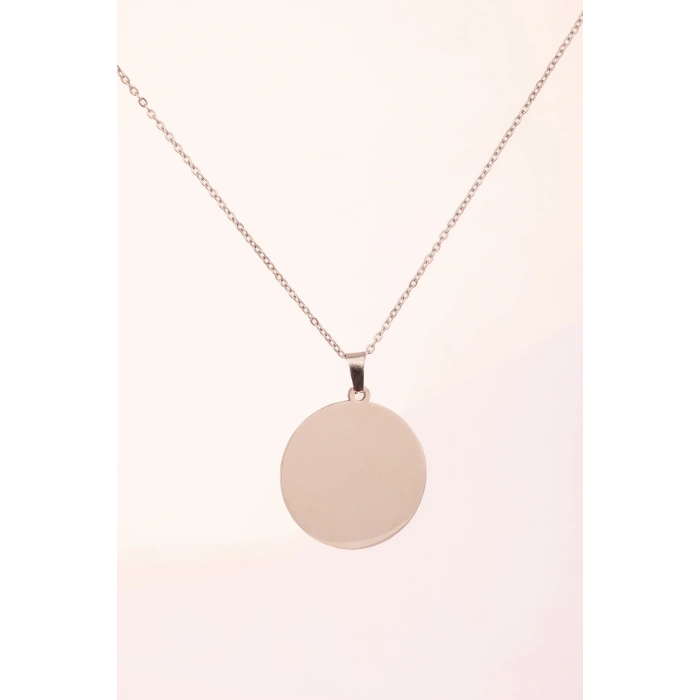 Gümüş Renk Fetih Suresi Yazılı Çelik Kolye Kararmaz Paslanmaz Zincir (Unisex)