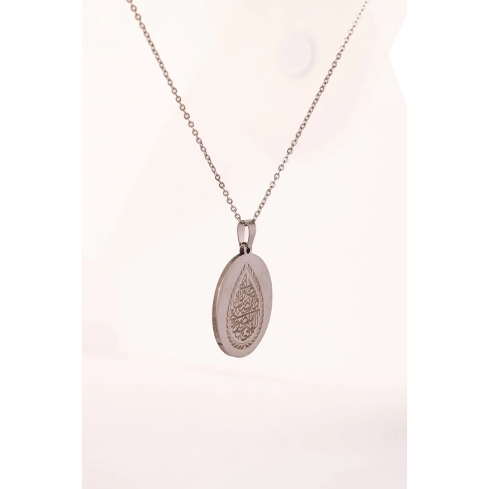 Gümüş Renk İlâhe Ente Maksûdî Çelik Kolye Paslanmaz Zincir Kararmaz