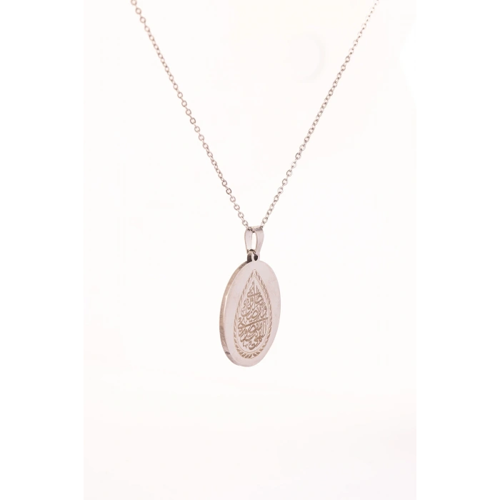 Gümüş Renk İlâhe Ente Maksûdî Çelik Kolye Paslanmaz Zincir Kararmaz