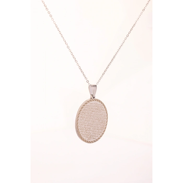 Gümüş Renk Vakıa Suresi Yazılı Çelik Kolye Kararmaz Paslanmaz Zincirli Unisex kolye