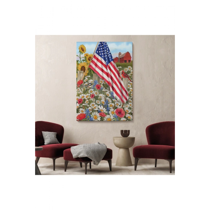Güzel Bahçe İçierisindeki Amerka Bayrağı Duvar Tablosu-6278