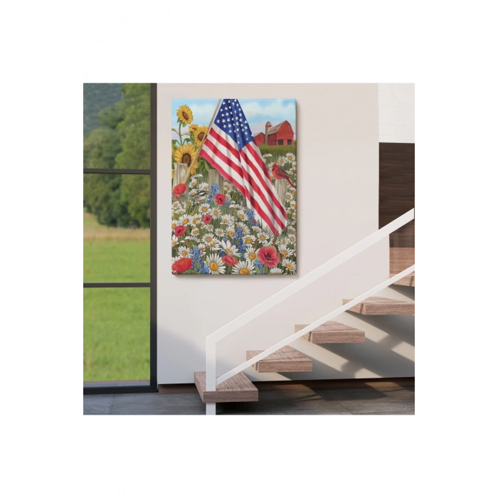 Güzel Bahçe İçierisindeki Amerka Bayrağı Duvar Tablosu-6278