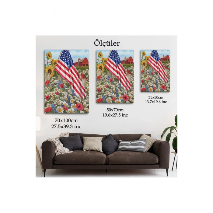 Güzel Bahçe İçierisindeki Amerka Bayrağı Duvar Tablosu-6278