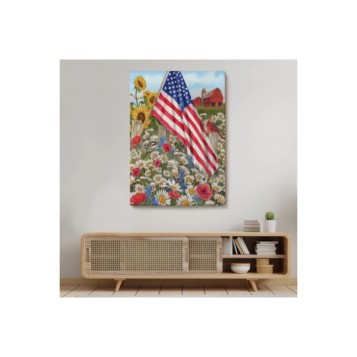 Güzel Bahçe İçierisindeki Amerka Bayrağı Duvar Tablosu-6278