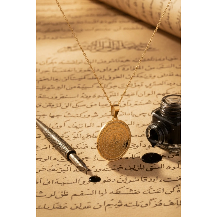 Hakkani Mührü ve Nalı Şerif Yazılı AltınKaplama Çelik Kolye