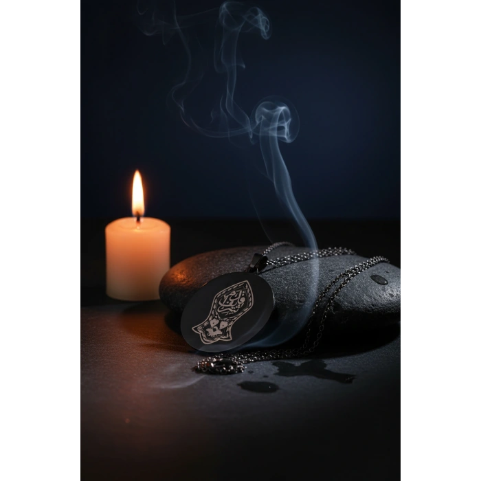 Hakkani Mührü ve Nalı Şerif Yazılı Titanyum Kaplama Çelik Kolye