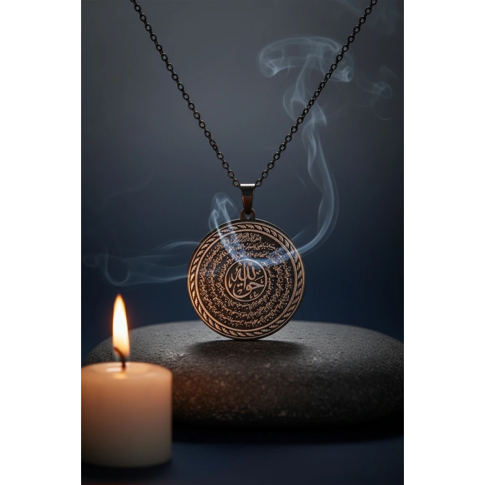 Hakkani Mührü ve Nalı Şerif Yazılı Titanyum Kaplama Çelik Kolye