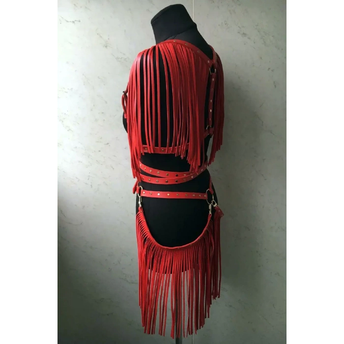 Harnes Fantezi Kostüm Kırmızı Maske Yelek Etek