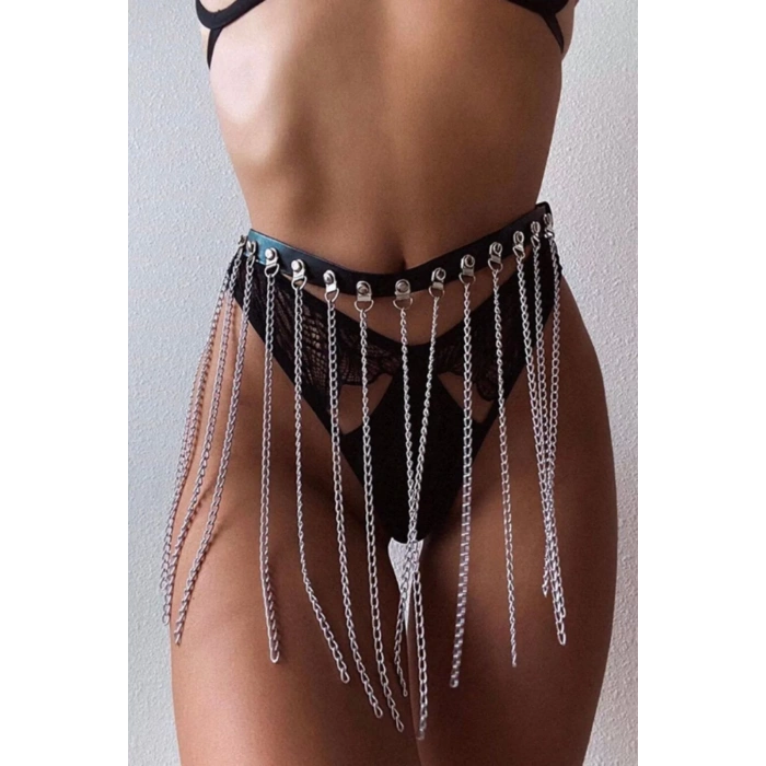 Harness Fantezi Sütyen Kemer Kolye Seti Deri