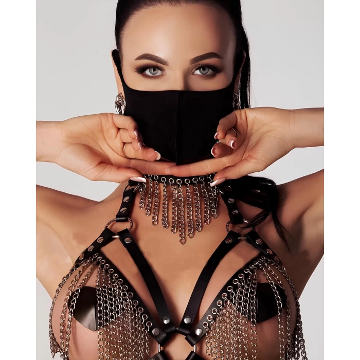 Harness Fantezi Zincir ve Zımba Detay Tüm Vücut Body