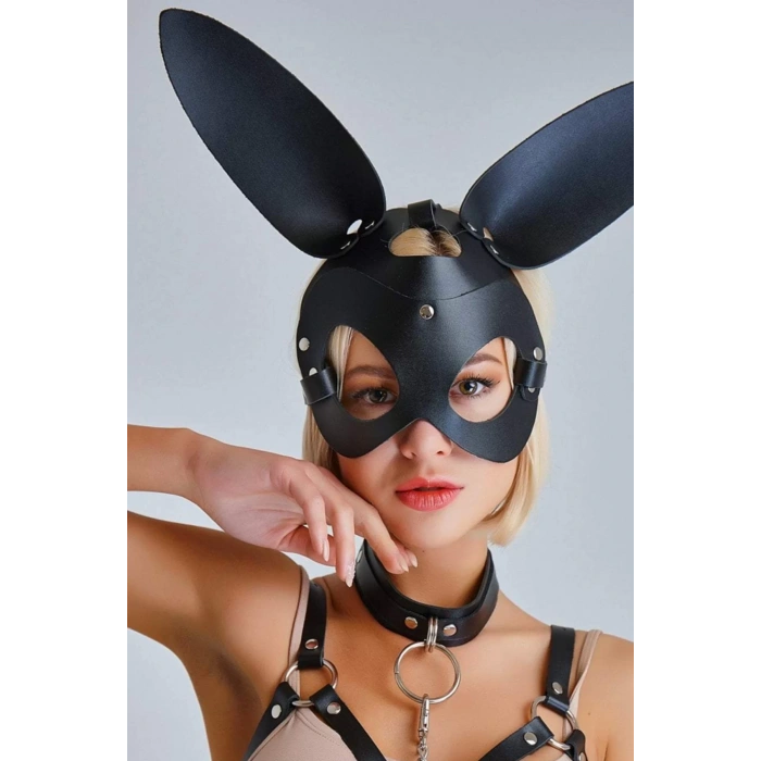 Harness Siyah Deri Vücut Body Maske Tasma Set Fantezi