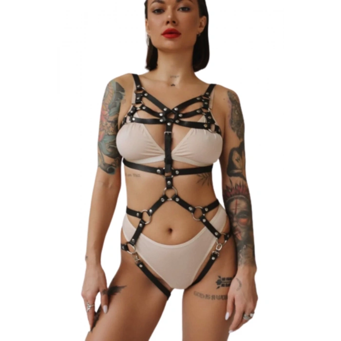 Harness Siyah Kelepçe Deri Tüm Vücut Body