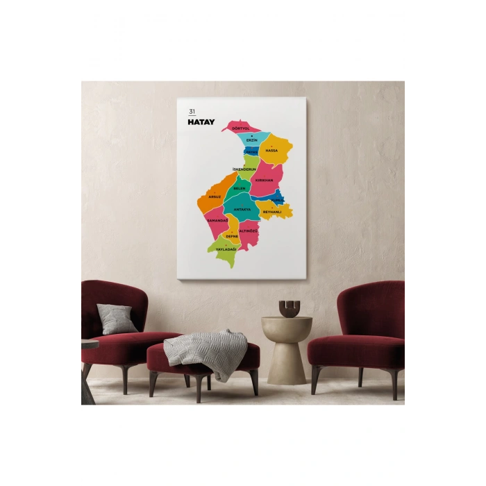 Hatay  İli ve İlçeler Haritası  Dekoratif Kanvas Tablo 1354