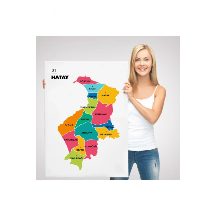 Hatay  İli ve İlçeler Haritası  Dekoratif Kanvas Tablo 1354